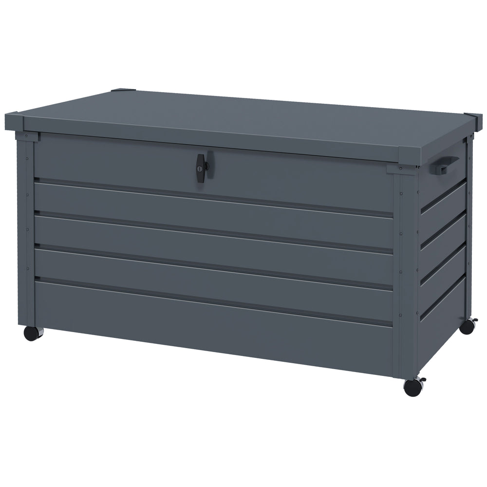 Coffre de rangement extérieur 311L coffre de jardin avec vérin à gaz, roulettes et poignée, en acier galvanisé, 120x62x66 cm, gris