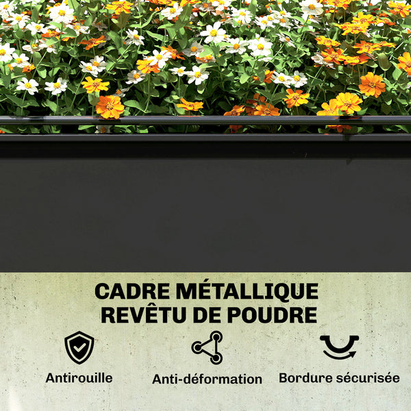 Potager sur Pieds avec Serre Rabattable, Jardinière Surélevée en Métal avec Volume 97L, Trou de Drainage, pour Plantes Fleurs Légumes, 100 x 49 x 136 cm, Noir