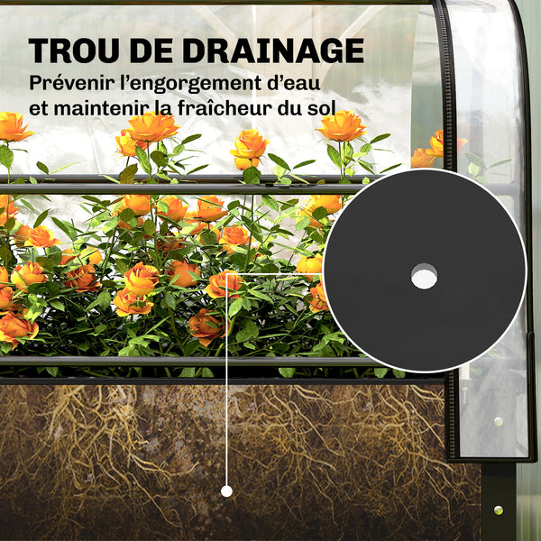 Potager sur Pieds avec Serre Rabattable, Jardinière Surélevée en Métal avec Volume 97L, Trou de Drainage, pour Plantes Fleurs Légumes, 100 x 49 x 136 cm, Noir