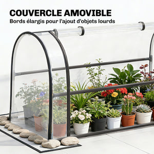 Potager sur Pieds avec Serre Rabattable, Jardinière Surélevée en Métal avec Volume 97L, Trou de Drainage, pour Plantes Fleurs Légumes, 100 x 49 x 136 cm, Noir