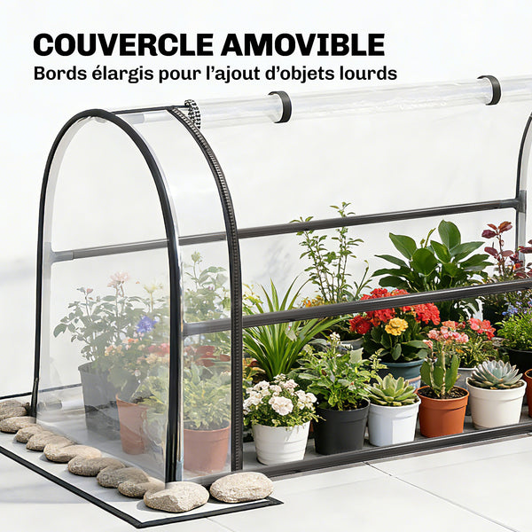 Potager sur Pieds avec Serre Rabattable, Jardinière Surélevée en Métal avec Volume 97L, Trou de Drainage, pour Plantes Fleurs Légumes, 100 x 49 x 136 cm, Noir