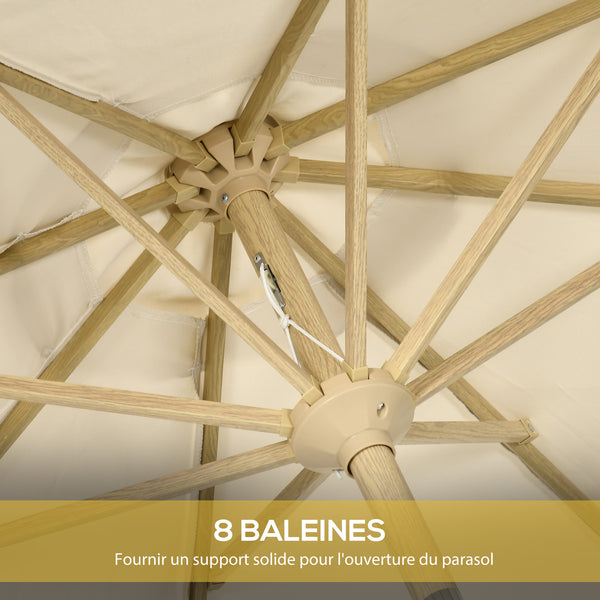 Parasol droit de jardin inclinable parasol avec manivelle à franges mât en métal style bohème 8 baleines Ø 265 x 244 cm crème