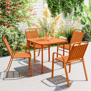 Lot de 4 chaises de jardin chaises empilables d'extérieur avec haut dossier et accoudoirs, cadre en acier pour jardin, piscine, terrasse, orange