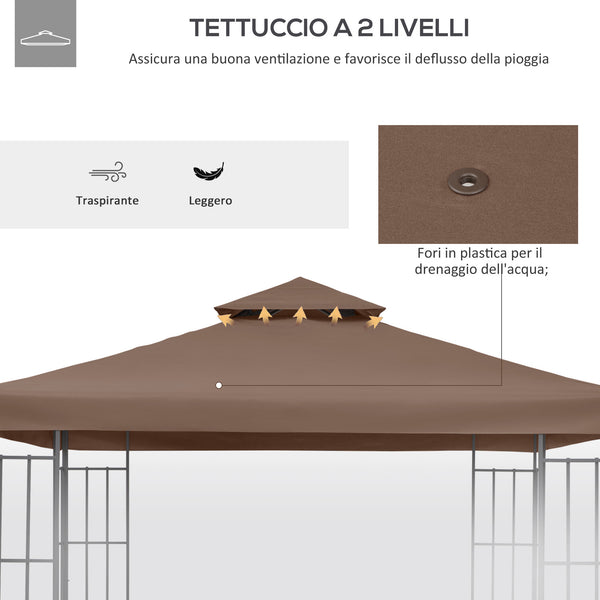 Toit de Remplacement pour pavillon de Jardin Toile de Rechange pour pavillon tonnelle Tente 3 x 3 m Marron