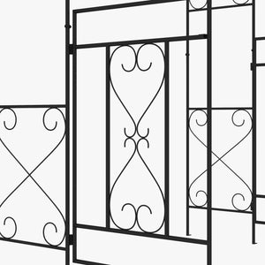 Arche de Jardin avec portillon Arche à rosiers Treillis Style Fer forgé dim. 114L x 36l x 232H cm métal époxy Noir