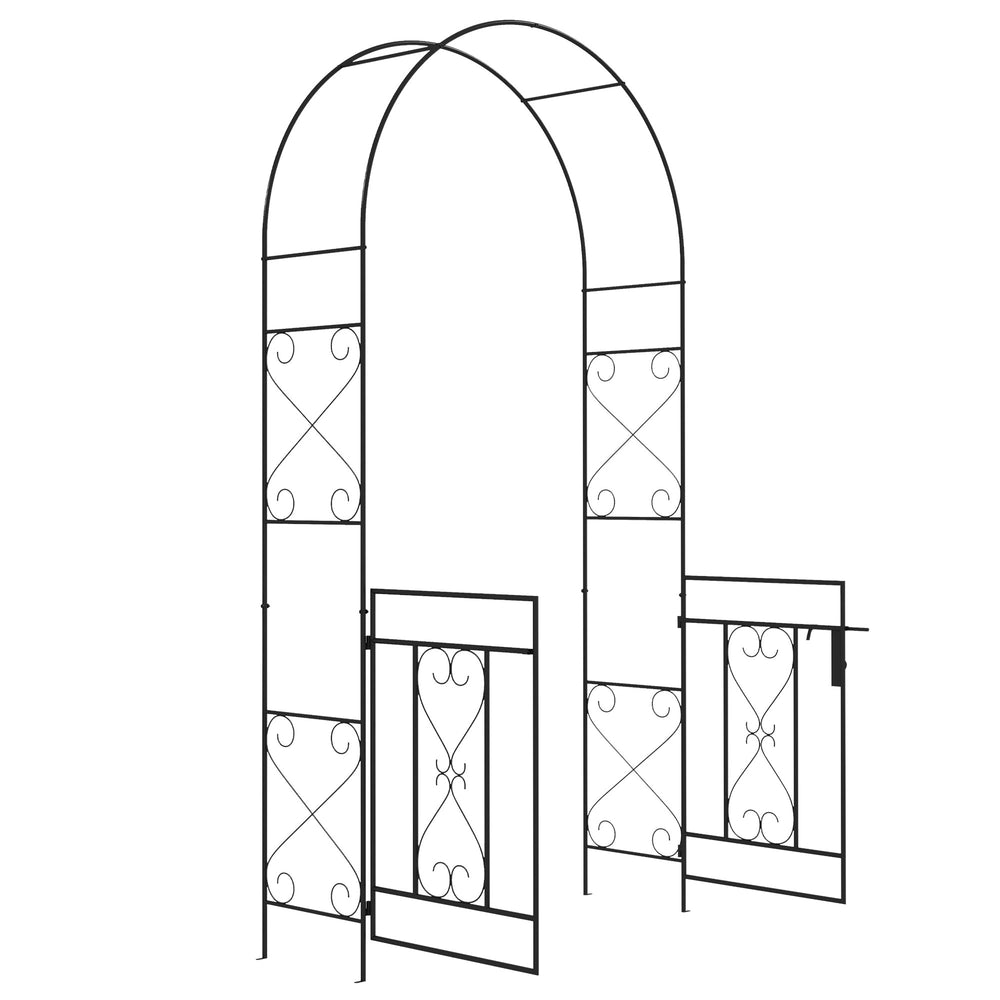 Arche de Jardin avec portillon Arche à rosiers Treillis Style Fer forgé dim. 114L x 36l x 232H cm métal époxy Noir