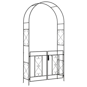 Arche de Jardin avec portillon Arche à rosiers Treillis Style Fer forgé dim. 114L x 36l x 232H cm métal époxy Noir