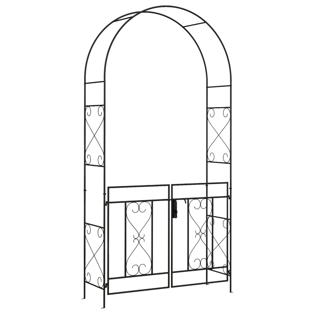 Arche de Jardin avec portillon Arche à rosiers Treillis Style Fer forgé dim. 114L x 36l x 232H cm métal époxy Noir