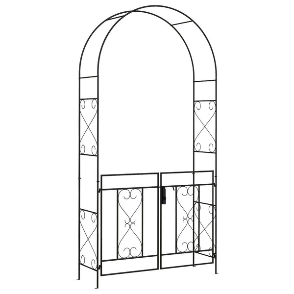 Arche de Jardin avec portillon Arche à rosiers Treillis Style Fer forgé dim. 114L x 36l x 232H cm métal époxy Noir