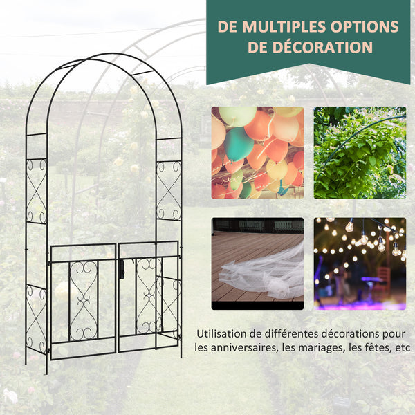 Arche de Jardin avec portillon Arche à rosiers Treillis Style Fer forgé dim. 114L x 36l x 232H cm métal époxy Noir