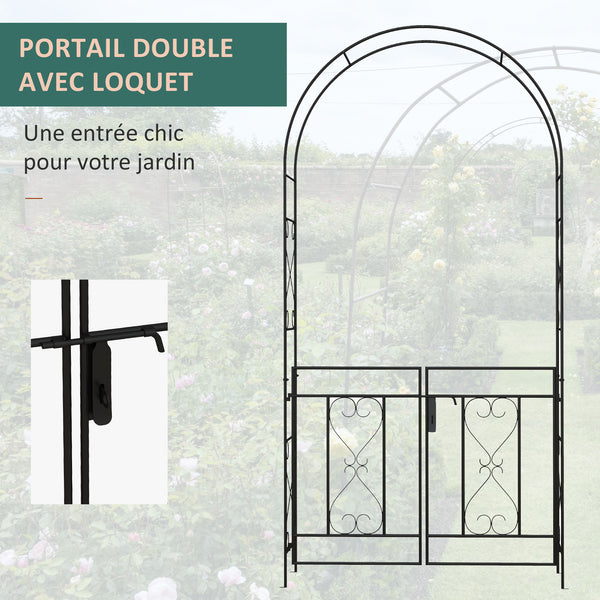 Arche de Jardin avec portillon Arche à rosiers Treillis Style Fer forgé dim. 114L x 36l x 232H cm métal époxy Noir