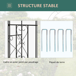 Arche de Jardin avec portillon Arche à rosiers Treillis Style Fer forgé dim. 114L x 36l x 232H cm métal époxy Noir