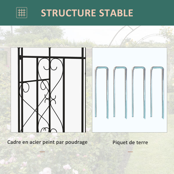 Arche de Jardin avec portillon Arche à rosiers Treillis Style Fer forgé dim. 114L x 36l x 232H cm métal époxy Noir