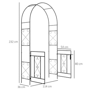 Arche de Jardin avec portillon Arche à rosiers Treillis Style Fer forgé dim. 114L x 36l x 232H cm métal époxy Noir