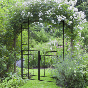 Arche de Jardin avec portillon Arche à rosiers Treillis Style Fer forgé dim. 114L x 36l x 232H cm métal époxy Noir
