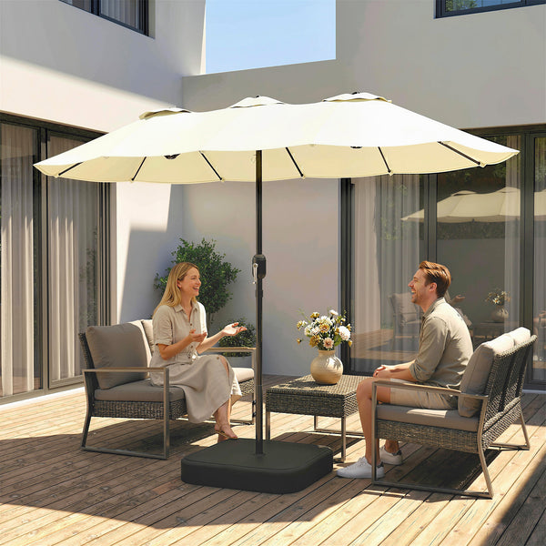 Parasol de jardin extérieur 300x150cm avec base et sacs de sable - parasol double face rectangulaire avec protection UV 50+ - grand pare-soleil à manivelle pour terrasse et balcon, beige