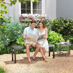 Banc de Jardin en Métal, Banc d'extérieur 2 Places avec Assise à Lattes Effet Bois, Sans Dossier, Banquette de Jardin Cadre Acier pour Patio, Balcon, Parc, Capacité 240 kg, 130x34x43cm, Gris