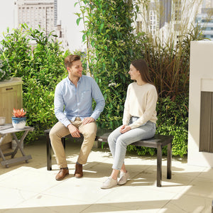 Banc de Jardin en Métal, Banc d'extérieur 2 Places avec Assise à Lattes Effet Bois, Sans Dossier, Banquette de Jardin Cadre Acier pour Patio, Balcon, Parc, Capacité 240 kg, 130x34x43cm, Gris