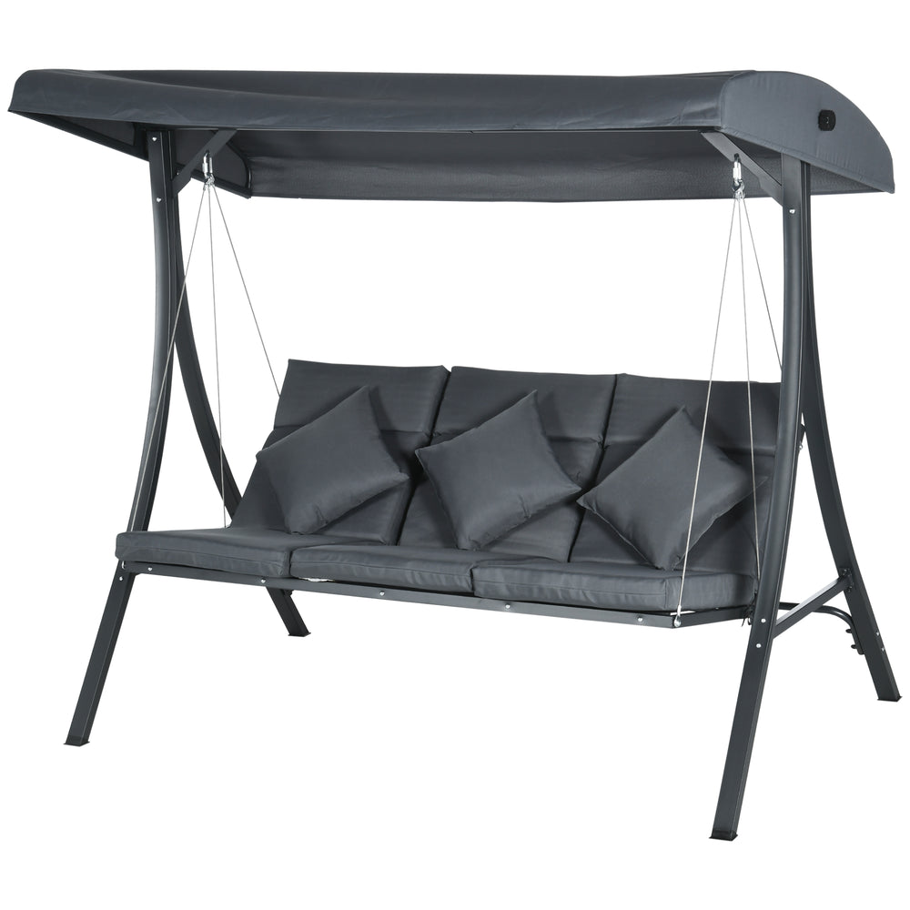 Balancelle de jardin 3 places grand confort inclinaison toit réglable matelas fourni acier polyester dim. 202L x 115l x 168H cm gris foncé