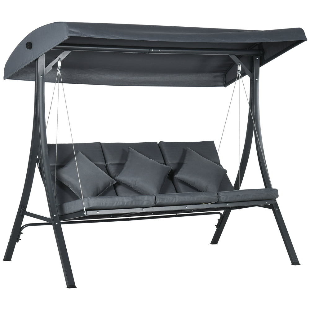Balancelle de jardin 3 places grand confort inclinaison toit réglable matelas fourni acier polyester dim. 202L x 115l x 168H cm gris foncé