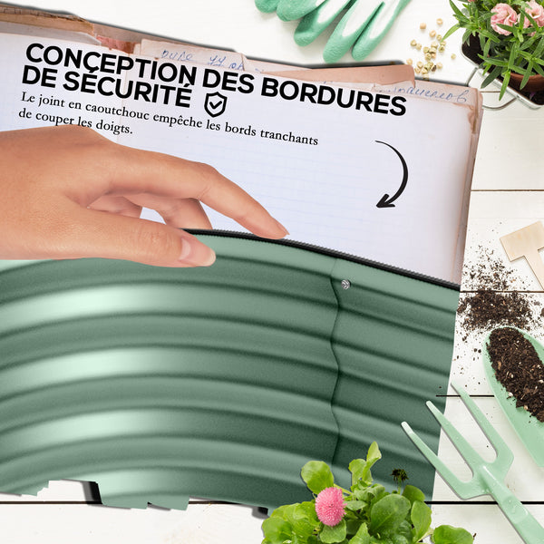 Jardinière surélevée carré potager de jardin en acier modulable pour légumes, plantes, fleurs, dim. 240 x 62 x 30cm, vert