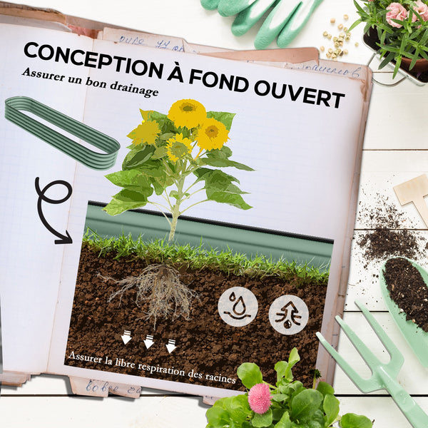 Jardinière surélevée carré potager de jardin en acier modulable pour légumes, plantes, fleurs, dim. 240 x 62 x 30cm, vert