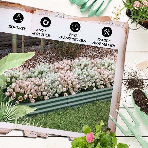 Jardinière surélevée carré potager de jardin en acier modulable pour légumes, plantes, fleurs, dim. 240 x 62 x 30cm, vert
