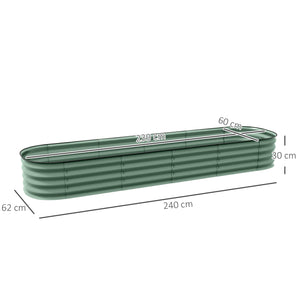 Jardinière surélevée carré potager de jardin en acier modulable pour légumes, plantes, fleurs, dim. 240 x 62 x 30cm, vert
