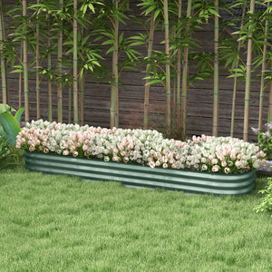 Jardinière surélevée carré potager de jardin en acier modulable pour légumes, plantes, fleurs, dim. 240 x 62 x 30cm, vert