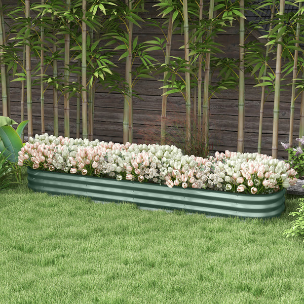 Jardinière surélevée carré potager de jardin en acier modulable pour légumes, plantes, fleurs, dim. 240 x 62 x 30cm, vert