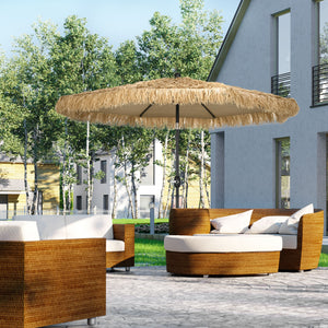Parasol de jardin extérieur à franges 2,65 m parasol inclinable avec ouverture fermeture manivelle toile 180 g/m², 8 baleines, style Hawaïen pour balcon, piscine, terrasse, kaki