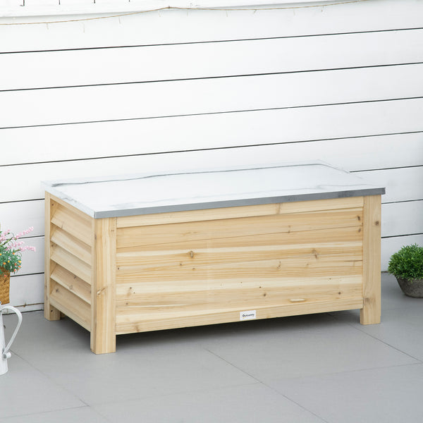 Coffre de jardin en bois et couvercle en métal galvanisé 155L avec vérins - 110 x 50 x 50 cm bois naturel