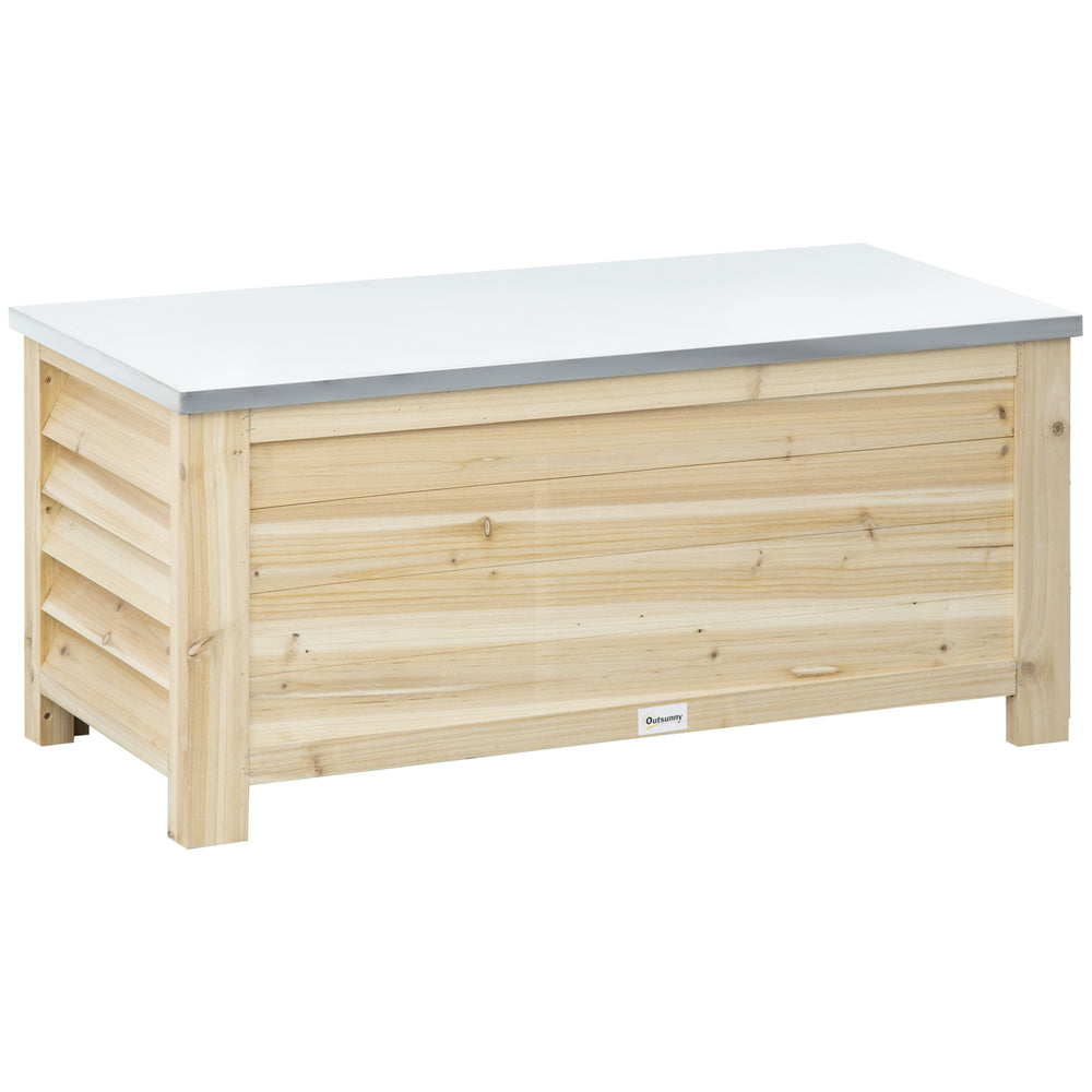 Coffre de jardin en bois et couvercle en métal galvanisé 155L avec vérins - 110 x 50 x 50 cm bois naturel