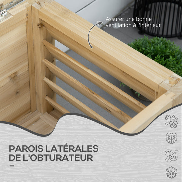 Coffre de jardin en bois et couvercle en métal galvanisé 155L avec vérins - 110 x 50 x 50 cm bois naturel