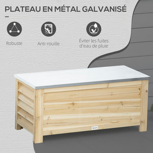 Coffre de jardin en bois et couvercle en métal galvanisé 155L avec vérins - 110 x 50 x 50 cm bois naturel