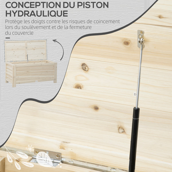 Coffre de jardin en bois et couvercle en métal galvanisé 155L avec vérins - 110 x 50 x 50 cm bois naturel