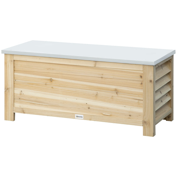 Coffre de jardin en bois et couvercle en métal galvanisé 155L avec vérins - 110 x 50 x 50 cm bois naturel