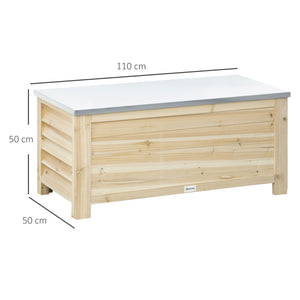 Coffre de jardin en bois et couvercle en métal galvanisé 155L avec vérins - 110 x 50 x 50 cm bois naturel