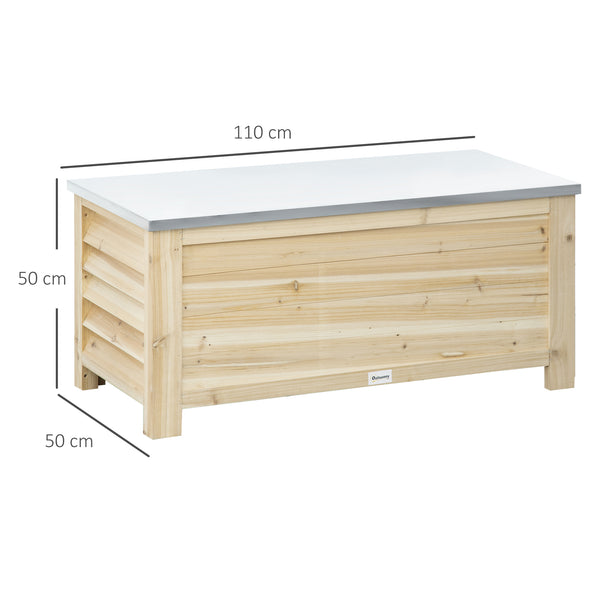 Coffre de jardin en bois et couvercle en métal galvanisé 155L avec vérins - 110 x 50 x 50 cm bois naturel