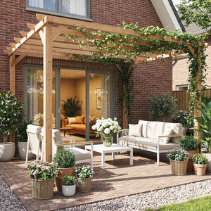 Pergola en bois massif de jardin 3 x 3 m - structure robuste avec poteaux 90 mm et 7 poutres - tonnelle extérieur stable pour vignes et plantes grimpantes, effet bois d'érable