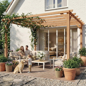 Pergola en bois massif de jardin 3 x 3 m - structure robuste avec poteaux 90 mm et 7 poutres - tonnelle extérieur stable pour vignes et plantes grimpantes, effet bois d'érable