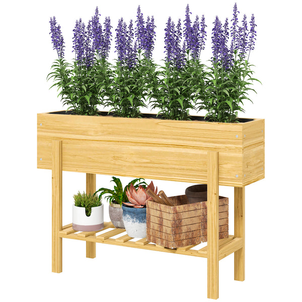 Jardinière sur pieds, carré potager de jardin sur pieds avec 2 trous de drainage, potager surélevé en bois pour fleurs, herbes, légumes, 100 x 30 x  70,5 cm, bois naturel
