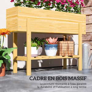 Jardinière sur pieds, carré potager de jardin sur pieds avec 2 trous de drainage, potager surélevé en bois pour fleurs, herbes, légumes, 100 x 30 x  70,5 cm, bois naturel