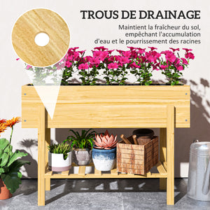 Jardinière sur pieds, carré potager de jardin sur pieds avec 2 trous de drainage, potager surélevé en bois pour fleurs, herbes, légumes, 100 x 30 x  70,5 cm, bois naturel