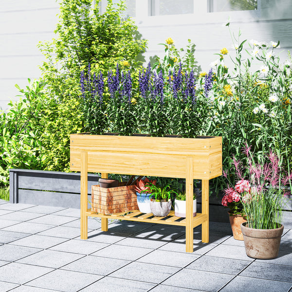 Jardinière sur pieds, carré potager de jardin sur pieds avec 2 trous de drainage, potager surélevé en bois pour fleurs, herbes, légumes, 100 x 30 x  70,5 cm, bois naturel