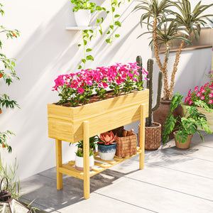 Jardinière sur pieds, carré potager de jardin sur pieds avec 2 trous de drainage, potager surélevé en bois pour fleurs, herbes, légumes, 100 x 30 x  70,5 cm, bois naturel