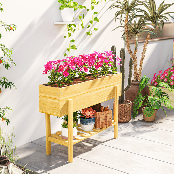 Jardinière sur pieds, carré potager de jardin sur pieds avec 2 trous de drainage, potager surélevé en bois pour fleurs, herbes, légumes, 100 x 30 x  70,5 cm, bois naturel