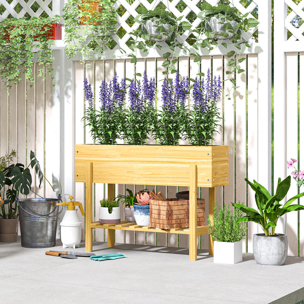 Jardinière sur pieds, carré potager de jardin sur pieds avec 2 trous de drainage, potager surélevé en bois pour fleurs, herbes, légumes, 100 x 30 x  70,5 cm, bois naturel