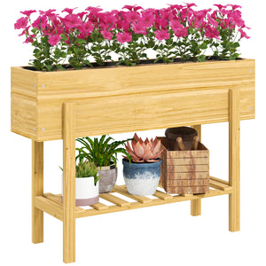 Jardinière sur pieds, carré potager de jardin sur pieds avec 2 trous de drainage, potager surélevé en bois pour fleurs, herbes, légumes, 100 x 30 x  70,5 cm, bois naturel