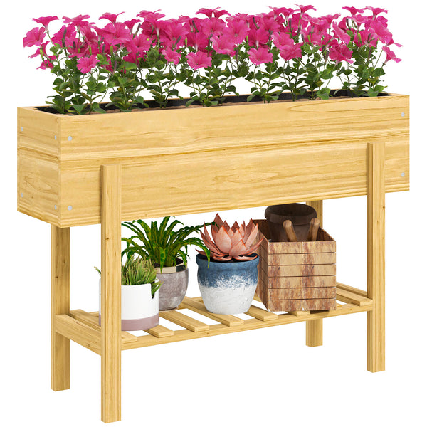 Jardinière sur pieds, carré potager de jardin sur pieds avec 2 trous de drainage, potager surélevé en bois pour fleurs, herbes, légumes, 100 x 30 x  70,5 cm, bois naturel